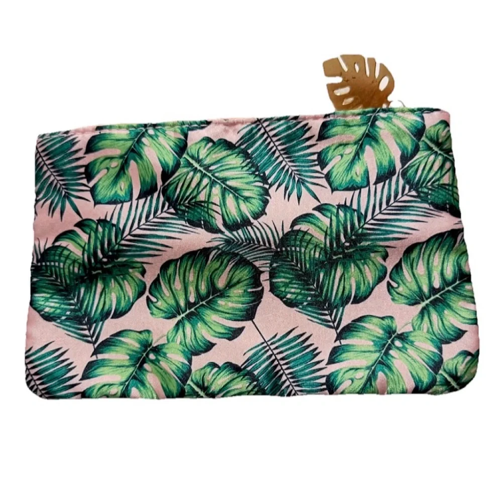 IPSY Tropical Leaf Makeup Bag Pink Green Glam Pouch